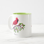 Tasse 2 Couleurs Oiseau cardinal rouge sur branche d'arbre (Devant gauche)