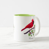 Tasse 2 Couleurs Oiseau cardinal rouge sur branche d'arbre (Devant droit)