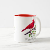 Tasse 2 Couleurs Oiseau cardinal rouge sur branche d'arbre Café à d (Devant droit)