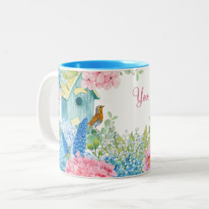 Tasse 2 Couleurs Oiseau rose bleu