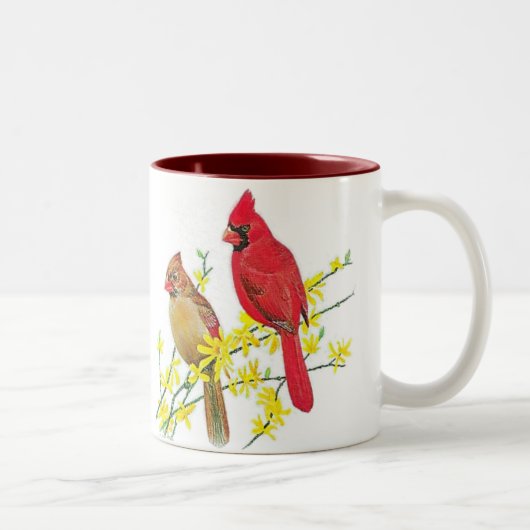 TASSE 2 COULEURS OISEAUX CARDINAUX (Droit)