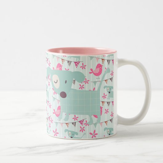 Tasse 2 Couleurs Oiseaux, chiens, bannières, fleurs (Droit)