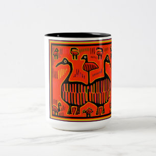 Tasse 2 Couleurs Oiseaux colorés de l'art populaire