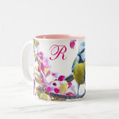 Tasse 2 Couleurs Oiseaux et fleurs roses (Devant gauche)