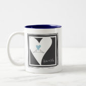 Tasse 2 Couleurs Oiseaux modernes simples en amour Coeur bleu clair (Gauche)