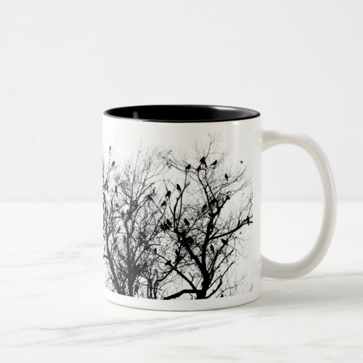 Tasse 2 Couleurs Oiseaux noirs dans les arbres (Droit)