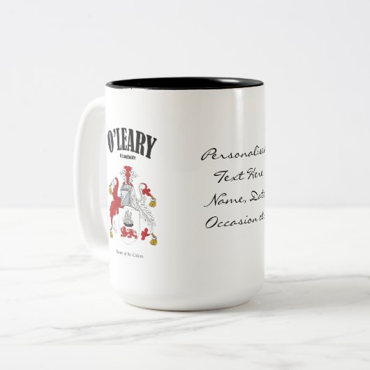 Tasse 2 Couleurs O'Leary Family Crest, Traduction & Signification (Devant gauche)