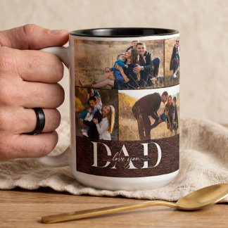 Tasse 2 Couleurs On aime papa Photo Collage Cuir