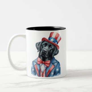 Tasse 2 Couleurs Oncle patriotique personnalisé Sam Black Labrador
