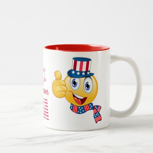 Tasse 2 Couleurs Oncle texte personnalisé Sam Emoji avec Casquette  (Droit)