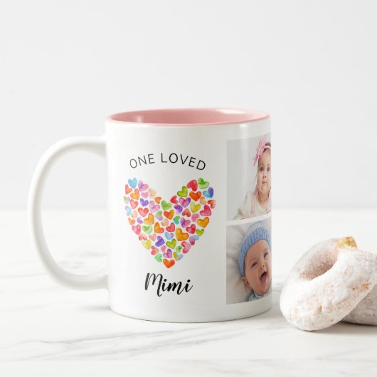 Tasse 2 Couleurs One Loved Mimi Four Photo Collage (Avec donut)
