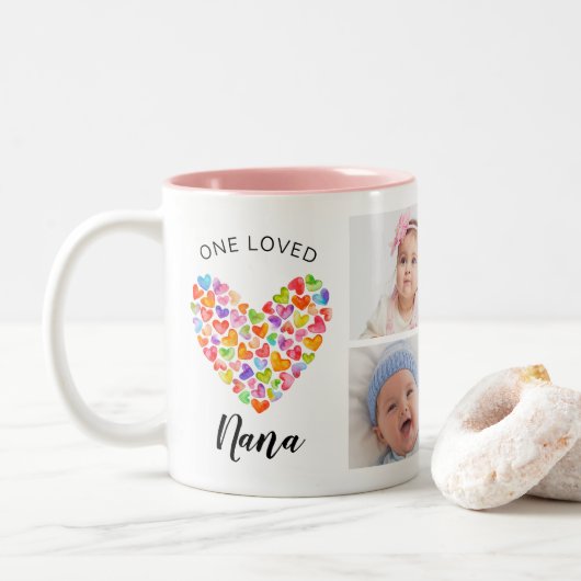 Tasse 2 Couleurs One Loved Nana Four Photo Collage (Avec donut)