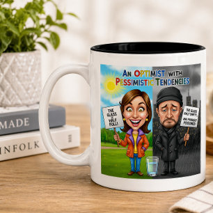 Tasse 2 Couleurs Optimiste contre Pessimiste Citation drôle sur un
