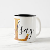 Tasse 2 Couleurs Or "L" monogramme avec le nom personnalisé (Devant droit)