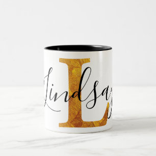 Tasse 2 Couleurs Or "L" monogramme avec le nom personnalisé