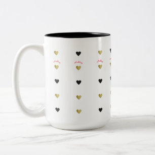 Tasse 2 Couleurs or romantique & coeurs d'amour noir avec nom