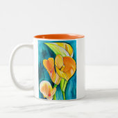 Tasse 2 Couleurs Orange Calla fleurs de laine aquarelle art (Gauche)