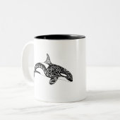 Tasse 2 Couleurs Orca - Dessin à la main - Noir et blanc (Devant gauche)