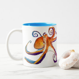 Tasse 2 Couleurs Otopus vie marine aquarelle art