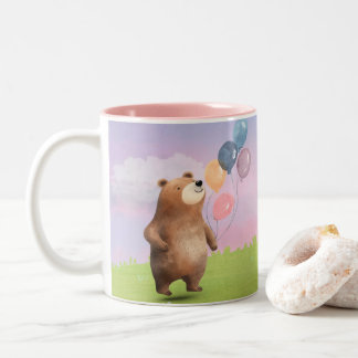 Tasse 2 Couleurs Ours en aquarelle mignon et ballons pastel