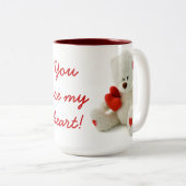 Tasse 2 Couleurs Ours en peluche blanc mignon avec un coeur (Devant droit)