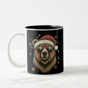 Tasse 2 Couleurs Ours Grizzly Chapeau de Père Noël Drôle Mignon Amo
