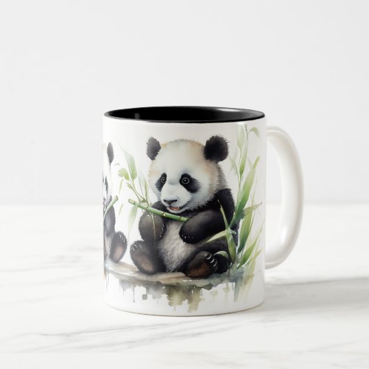 Tasse 2 Couleurs Ours Panda Aquarelle En Bambou (Devant droit)