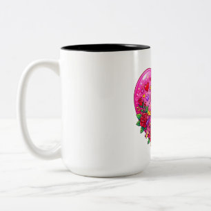 Tasse 2 Couleurs Paire d'inséparables dans un cœur de rose