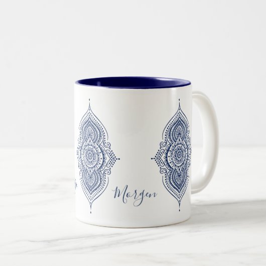 Tasse 2 Couleurs Paisley bleu orange Mandala (Devant droit)