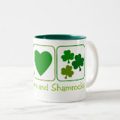 Tasse 2 Couleurs Paix, amour et shamrocks (Devant droit)