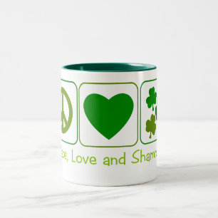 Tasse 2 Couleurs Paix, amour et shamrocks