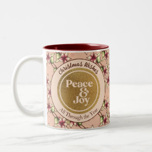 Tasse 2 Couleurs Paix & Joie Noël : Parties scintillant rose et or