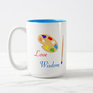 Tasse 2 Couleurs Palette d'art avec pinceau et texte en blanc