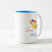 Tasse 2 Couleurs Palette d'art avec pinceau et texte en blanc (Devant droit)