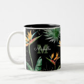 Tasse 2 Couleurs Palme de feuillage tropical Monogramme Or Noir (Gauche)