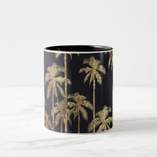 Tasse 2 Couleurs Palmiers tropicaux d'or fascinant sur le noir