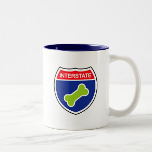Tasse 2 Couleurs Panneau routier os de chien