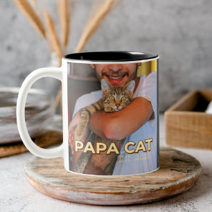 Tasse 2 Couleurs Papa Chat Moderne Photo Personnalisée et Nom du Ch