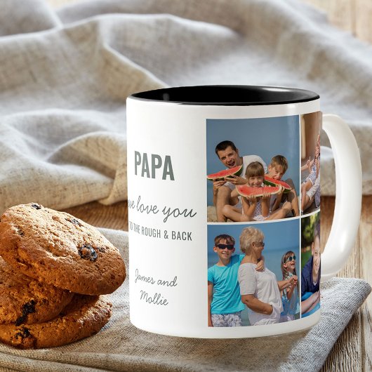 Tasse 2 Couleurs Papa Love You to the Rough & Back Photo Collage