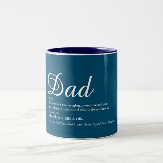 Tasse 2 Couleurs Papa, Papa, Papa, Père Définition Script Bleu (Centre)