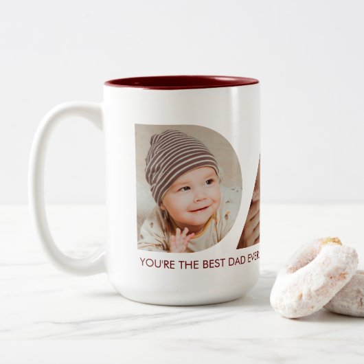 Tasse 2 Couleurs Papa Photo Collage Fête des pères découpée Anniver (Avec donut)
