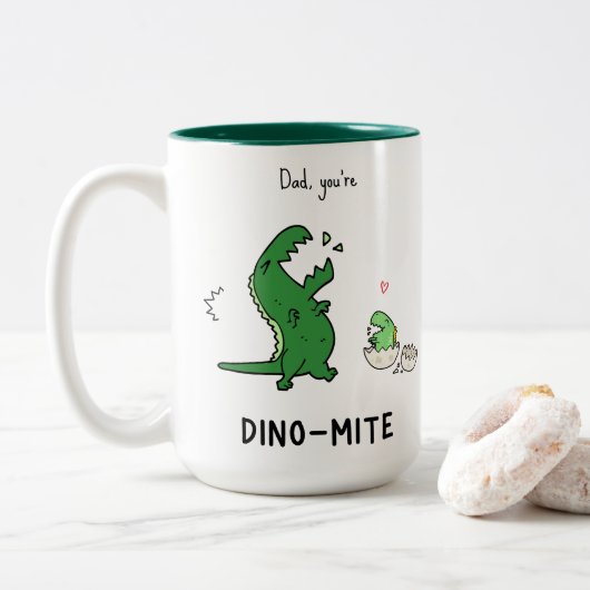 Tasse 2 Couleurs Papa, tu es Dino-mite T-Rex (Avec donut)