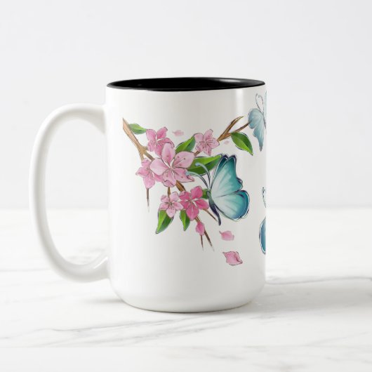 Tasse 2 Couleurs Papillon aquarelle et fleurs (Gauche)