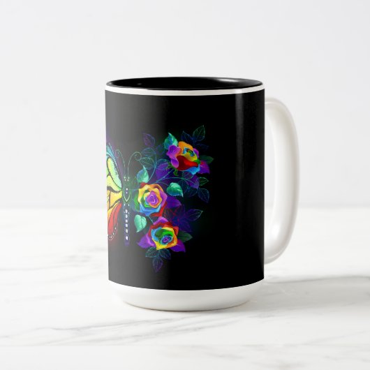 Tasse 2 Couleurs Papillon arc-en-ciel (Devant droit)