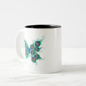 Tasse 2 Couleurs Papillon aux plumes de paon vert (Devant gauche)