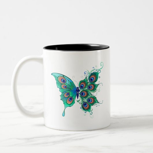 Tasse 2 Couleurs Papillon aux plumes de paon vert (Gauche)
