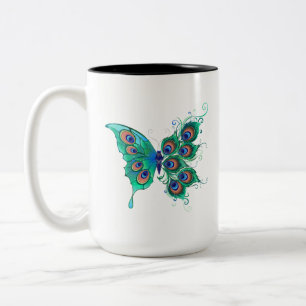 Tasse 2 Couleurs Papillon aux plumes de paon vert