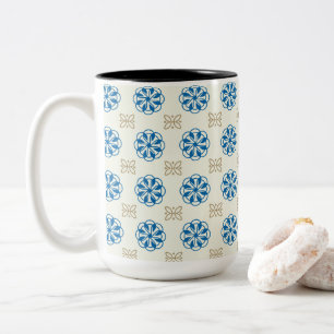Tasse 2 Couleurs Papillon doré et floral bleu de cobalt