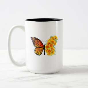 Tasse 2 Couleurs Papillon fleur avec pavot de Californie jaune