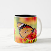 Tasse 2 Couleurs Papillon monarque sur Fleur rouge et jaune (Devant droit)